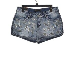 Sparkles Blue Beaded Rhinestone Floral Shorts Diva High Waist Women’s 13…
